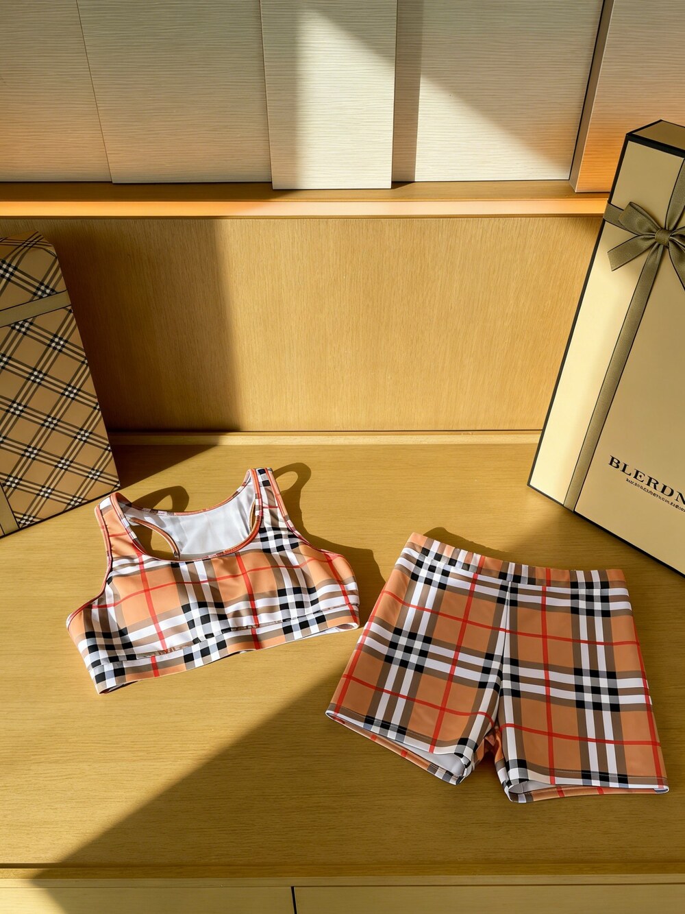 Burberry Plaid Two-Piece Athletic Swimsuit - Picture 4 of 6